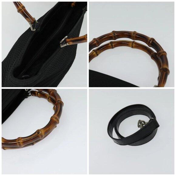 GUCCI Bamboo Hand Bag Canvas 2way Black Silver 002 2058 0439 5 Auth BA3352 - Picture 16 of 16